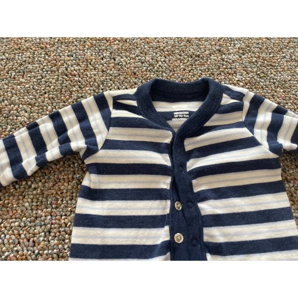 Old Navy Blue & White Striped Boys Sleeper Newborn